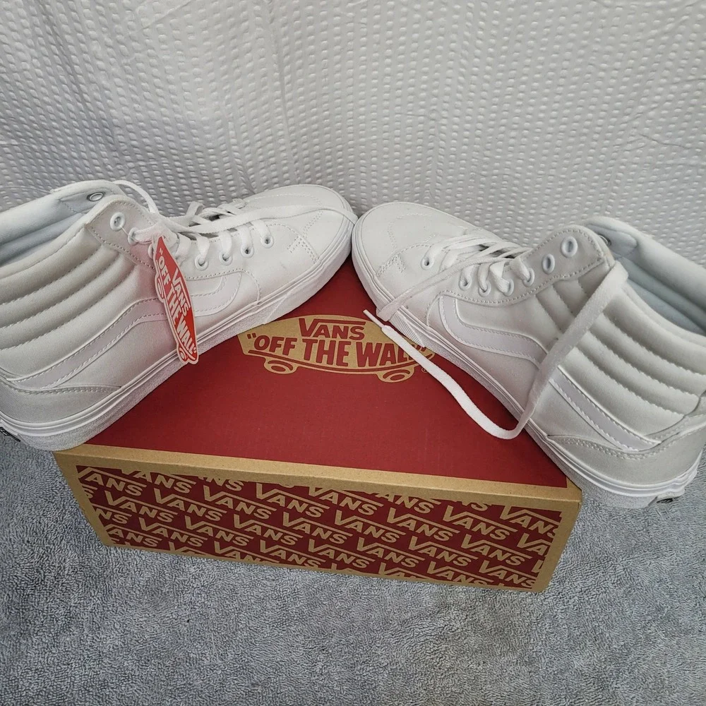 Vans Sk8-Hi High Top Sneakers White Canvas Suede Shoes Womens 10‎ 721356